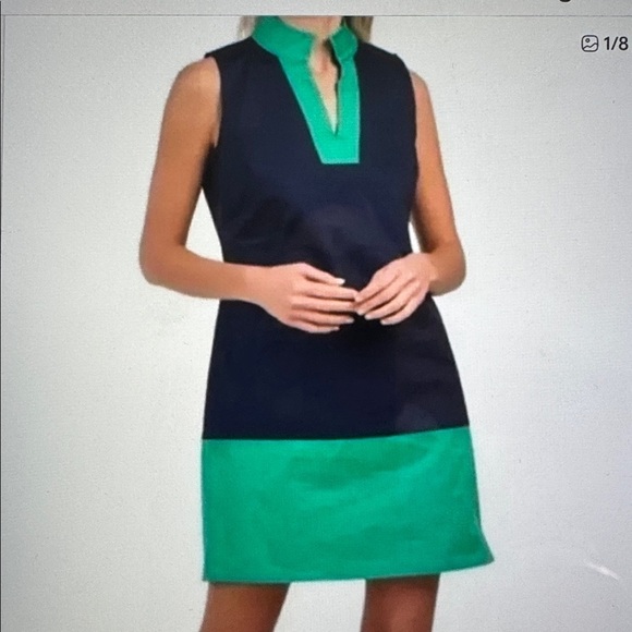 Sail To Sable Color Block Preppy Shift Dress Womens M collared Cotton blue/Green - Picture 2 of 10